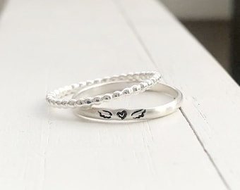 Miscarriage Ring,Memorial Remembrance Ring, Minimalist ring, Angel wing ring, Tiny Stacking Ring, Sterling Silver Ring