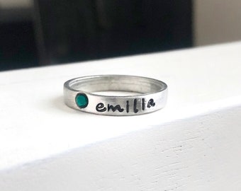 Stacking Name Ring,Birthstone Ring, Hand Stamped ring, Mother's Ring