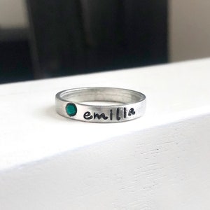 Stacking Name Ring,Birthstone Ring, Hand Stamped ring, Mother&#39;s Ring