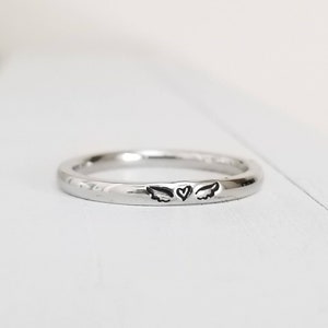 Memorial Remembrance Ring, Angel wing ring, Stainless Steel Stacking Ring, Name Ring 2 mm,Hand Stamped Ring, Pregnancy Loss Ring,Miscarriage