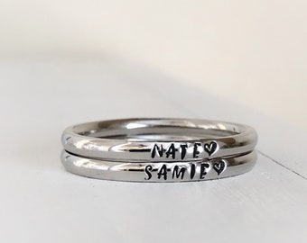 Stacking ring name ring Stacking ring Personalized custom name ring Tiny 2mm stacking ring Stainless Steel mothers ring hypoallergenic
