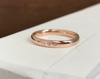 Miscarriage Angel wing ring Rose Gold Stainless Steel Stacking Ring Name Ring 3 mm Hand Stamped ring angel wing name ring mothers ring