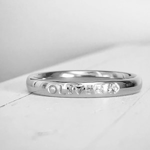 Pet name stacking ring stainless steel hand stamped hypoallergenic 3mm name ring pet memorial ring