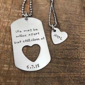 Couples Necklace Set Stainless Steel Military Style Dog Tag Hand-stamped jewelry Boyfriend Gift Girfriend Friend Long Distance Relationship