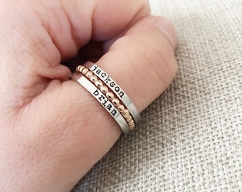 Stacking Name Ring personalized Tiny Flat 2mm Name Ring Handstamped jewelry Stamped stacking ring stainless steel name ring