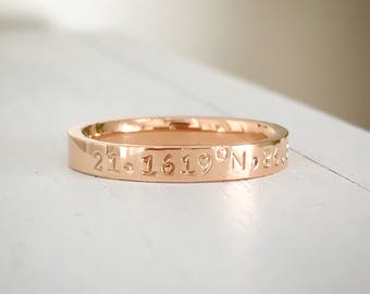 Coordinate Ring Rose gold stainless steel comfort fit ring 3 MM Anniversary Hand Stamped stacking ring Coordinate jewelry