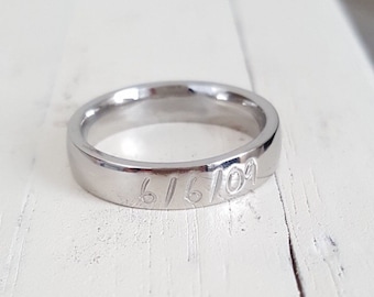 4 mm Stainless Steel Date Ring Anniversary Ring  Hand Stamped stacking ring Hand stamped jewelry Hypoallergenic Valentines Day gift