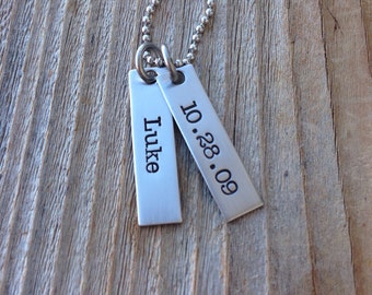 Hand stamped mothers necklace  personalized necklace stainless steel tags