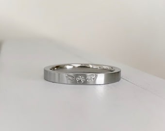 Pet memorial ring angel wing stacking ring stainless steel hand stamped hypoallergenic 3mm name ring pet memorial ring Brushed finish