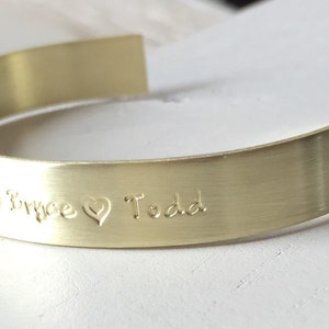 Mothers bracelet Brass cuff hand stamped bracelet 3/8 inch wide Grandmothers bracelet gift for her arrow cuff  jewelry