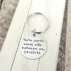Long distance relationship keychain hand stamped You're worth every mile between us