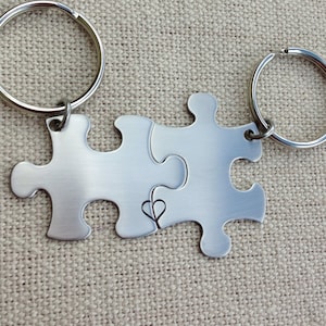 Heart Puzzle Piece Keychain,Best Friend Gift,Gift for Him,Anniversary Gift, His and Her Keychains