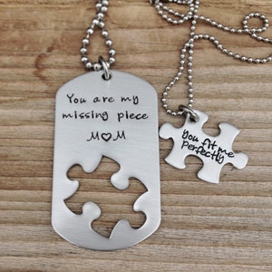 Puzzle piece keychain necklace set you are my missing piece with initials jewelry