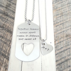 Custom dog tag hand stamped military tag with open heart and necklace set stainless steel jewelry