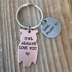 Owl always love you/ Personalized keychain/Gift for Sister/Gift for Brother/ Mothers Day Gift/Copper owl gift