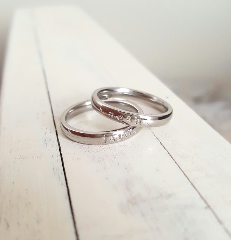 Stacking Ring Name Ring 3 mm Hand Stamped ring stackable stamped jelwery name ring Mothers ring hypoallergenic comfort fit stainless steel image 3