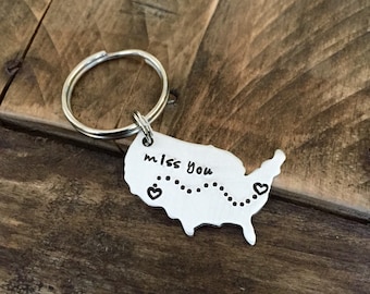 Long Distance relationship gift USA keychain personalized gift  Boyfriend Gift Girlfriend Gift Going away present Luggage tag