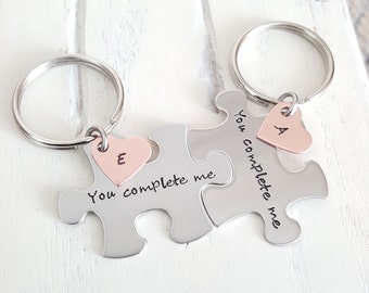 puzzle piece key chains his and hers you complete me  gift for him gift for her Boyfriend Gift Husband Gift