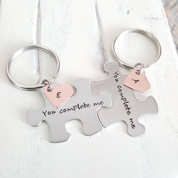 puzzle piece key chains his and hers you complete me  gift for him gift for her Boyfriend Gift Husband Gift