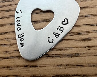 Guitar Pick, Stamped Metal, Anniversary Gift, Music Gift