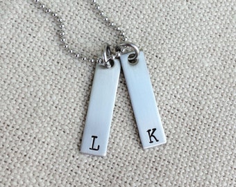 Initial necklace hand stamped tags personalized necklace stainless steel