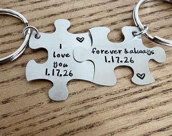 Puzzle Piece Keychains,  i love you forever & always, Anniversary Gift