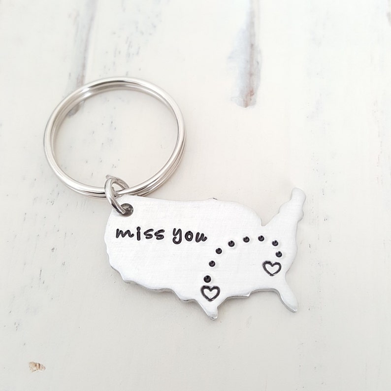 Long Distance relationship gift USA keychain personalized gift Boyfriend Gift Girlfriend Gift Going away present Luggage tag image 2