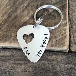 Personalized Guitar pick keychain You Rock anniversary gift jewelry