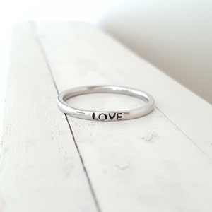 Stack ring, name ring, personalized Tiny 2mm Ring, Hand Stamped stacking ring ,stainless steel name ring image 1