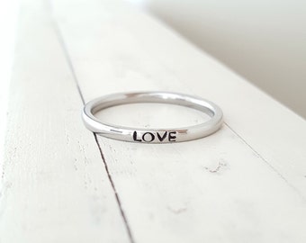 Stack ring, name ring, personalized Tiny 2mm Ring, Hand Stamped stacking ring ,stainless steel name ring