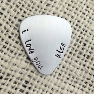 guitar pick hand stamped stainless steel i love you kiss
