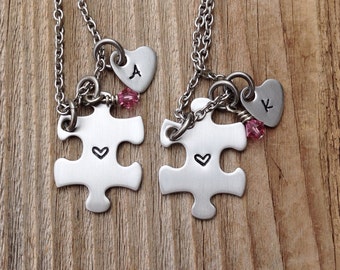 Hand stamped mini puzzle piece necklaces best friends, sisters , bridesmaids ,gift for her stainless steel jewelry