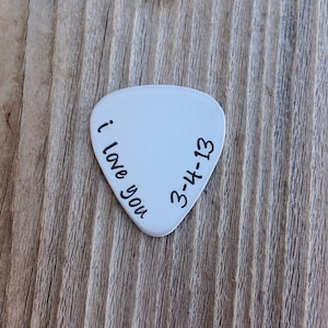 Guitar pick handstamped  gift for him or her  I love you with date hand stamped Anniversary Gift  boyfriend Gift Father Day Gift