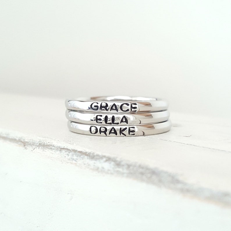 Stack ring, name ring, personalized Tiny 2mm Ring, Hand Stamped stacking ring ,stainless steel name ring image 2