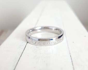 Stamped name ring Stainless Steel Comfort band Hand Stamped stacking ring Hand stamped jewlery 4 mm Hypoallergenic Mothers Ring  girlfriend