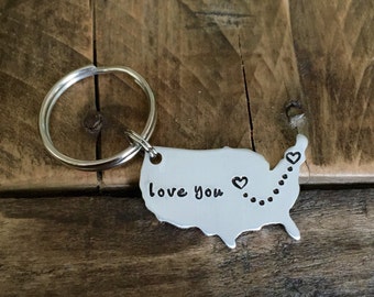 Long Distance Boyfriend Gift ,Girlfriend Gift ,United states keychain, long distance relationship keychain, USA keychain, going away gift