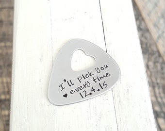 Púa de guitarra: te elegiré siempre (regalo con forma de corazón abierto)