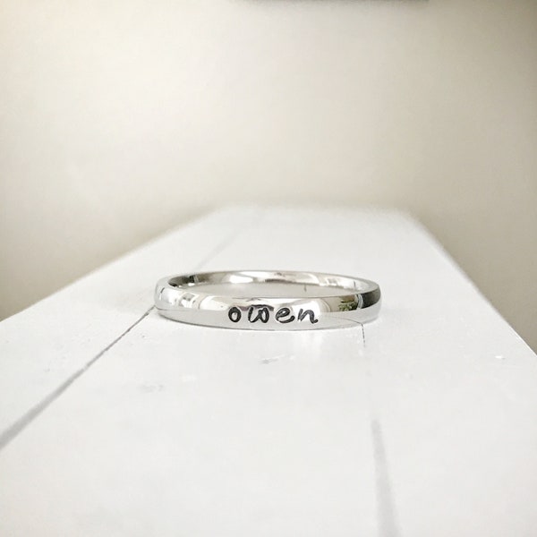 Stacking Ring Name Ring 3 mm Ring Hand Stamped ring stackable stamped jelwery name ring Mothers ring hypoallergenic comfort fit