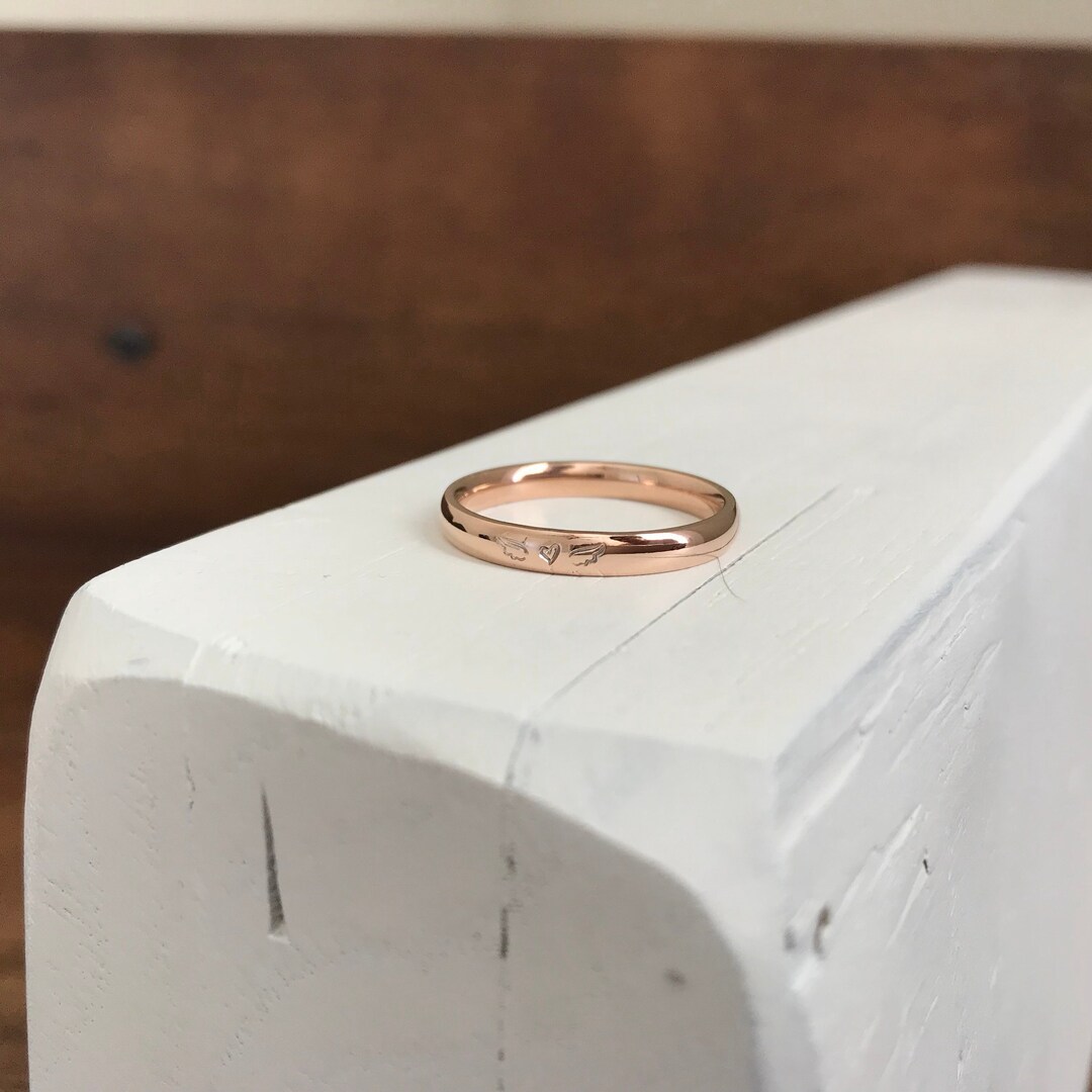 Miscarriage Angel Wing Ring Rose Gold Stainless Steel Stacking Ring