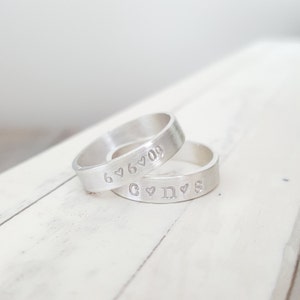 Name Ring, Personalized Ring  4mm Mothers Ring Hand Stamped stacking ring Hand stamped jewelry anniversary ring