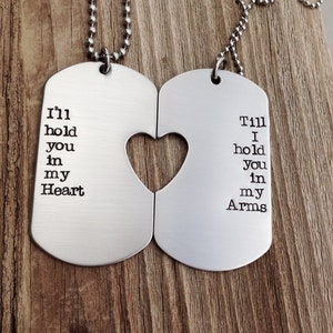 Hand Stamped Stainless Steel Dog Tag Necklace Set: Couples Jewelry