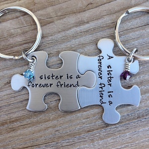 Puzzle piece keychains a sister is a forever friend set of two gift for her  jewelry