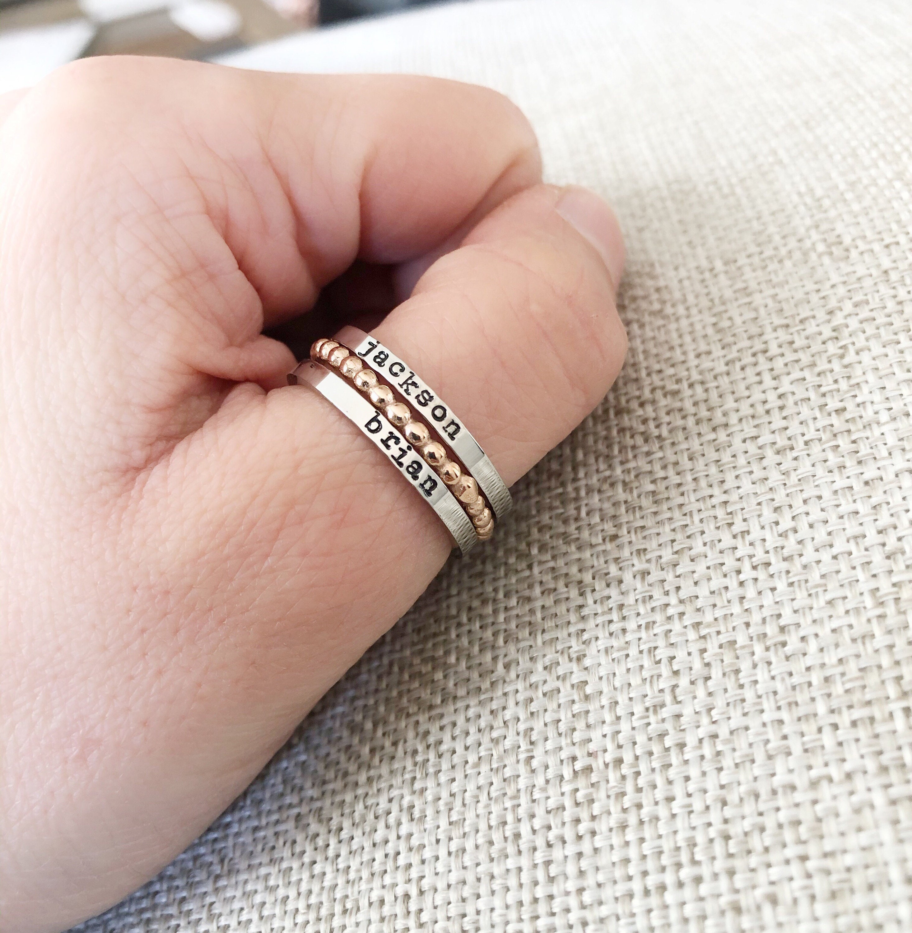 Stacking Name Ring Personalized Tiny Flat 2mm Name Ring Etsy