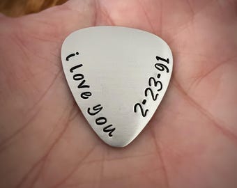 Guitar Pick, Stamped Metal Guitar Pick, Anniversary Gift, Music Gift