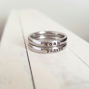 Stacking Ring Name Ring 3 mm Hand Stamped ring stackable stamped jelwery name ring Mothers ring hypoallergenic comfort fit stainless steel image 2