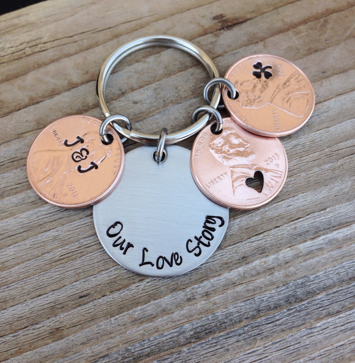 Lucky Penny Keychain Our Love Story Anniversary Gift Wedding Etsy