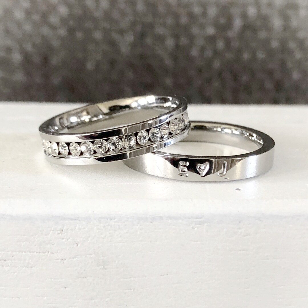 Set of Two 3mm Date Ring Stainless Steel Rings Initals or Anniversary ...