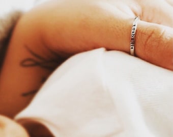 Stacking Ring personalized Tiny 2mm Name Ring Hand Stamped stacking ring Hand stamped jewlery name ring mothers ring hypoallergenic