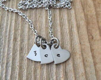 Personalized Jewelry heart necklace hand stamped hearts monogrammed jewelry