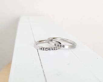 Stacking Ring/ Name Ring/ Tiny Flat 2mm Name Ring /Hand Stamped Jewelry/ Stainless Steel Ring/Gift for Her